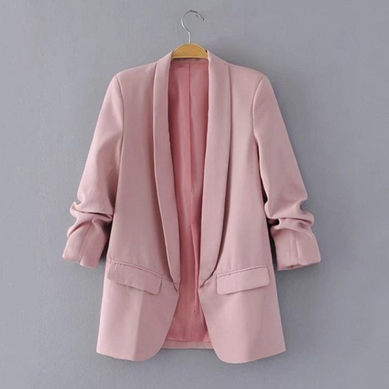 Pink Gathered Sleeve Blazer
