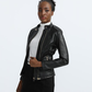 Faux Leather Stand Collar Jacket