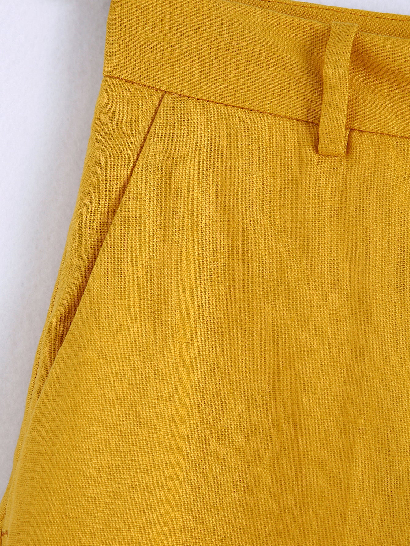 Express Editor High Waisted Linen-Blend Pintuck Trouser Pant Yellow Women's  4 Long
