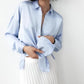 Long Sleeve Dropped Shoulder Button Down Blouse