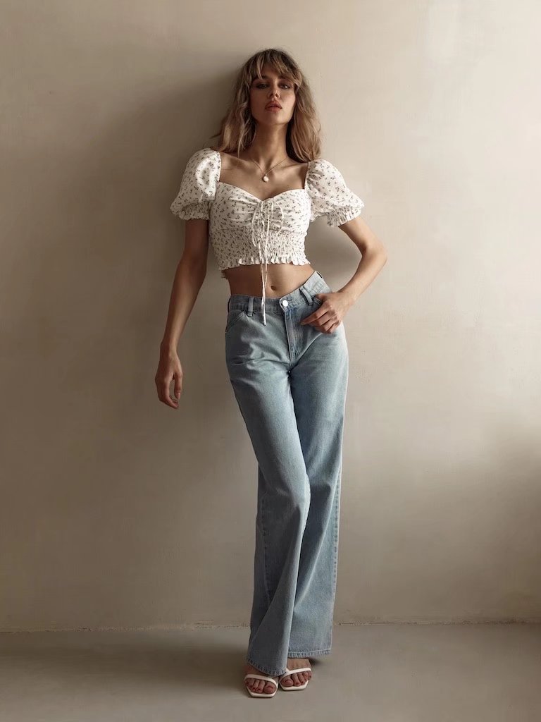 Small Floral Lace up Top