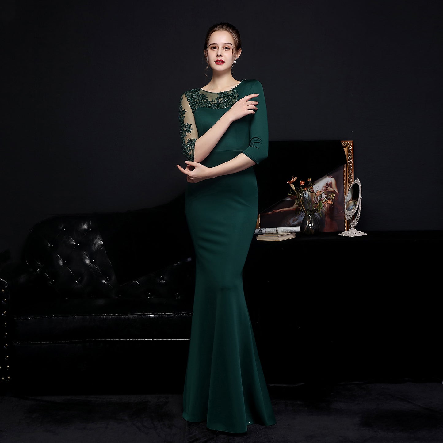 One Sleeve Illusion Gown