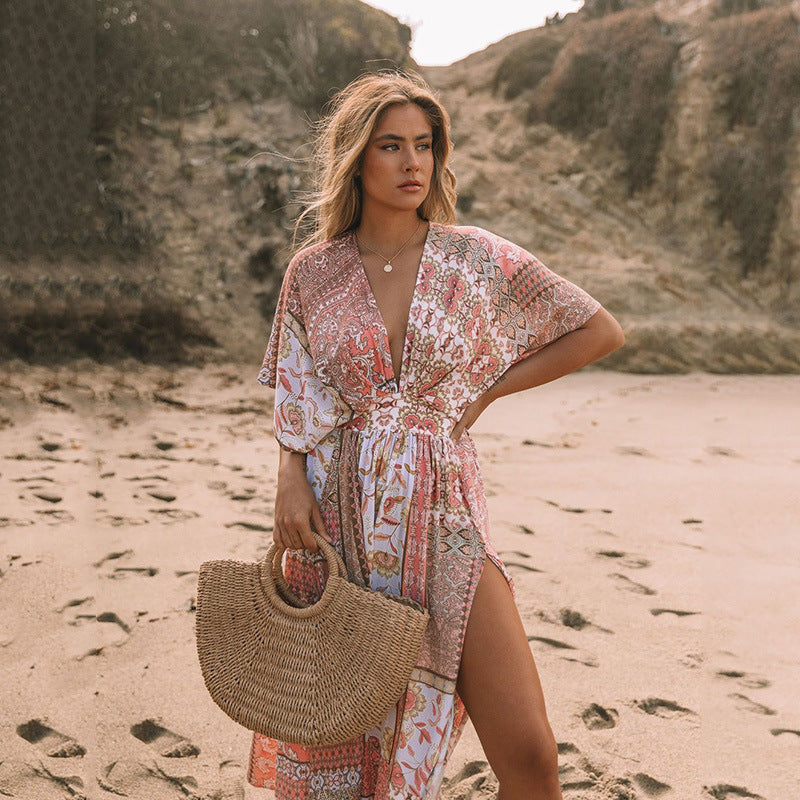Printed Bohemian High Slit Cover Up