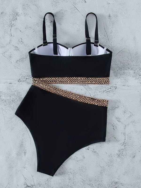 Embroidered Two Piece Push Up Swimsuit