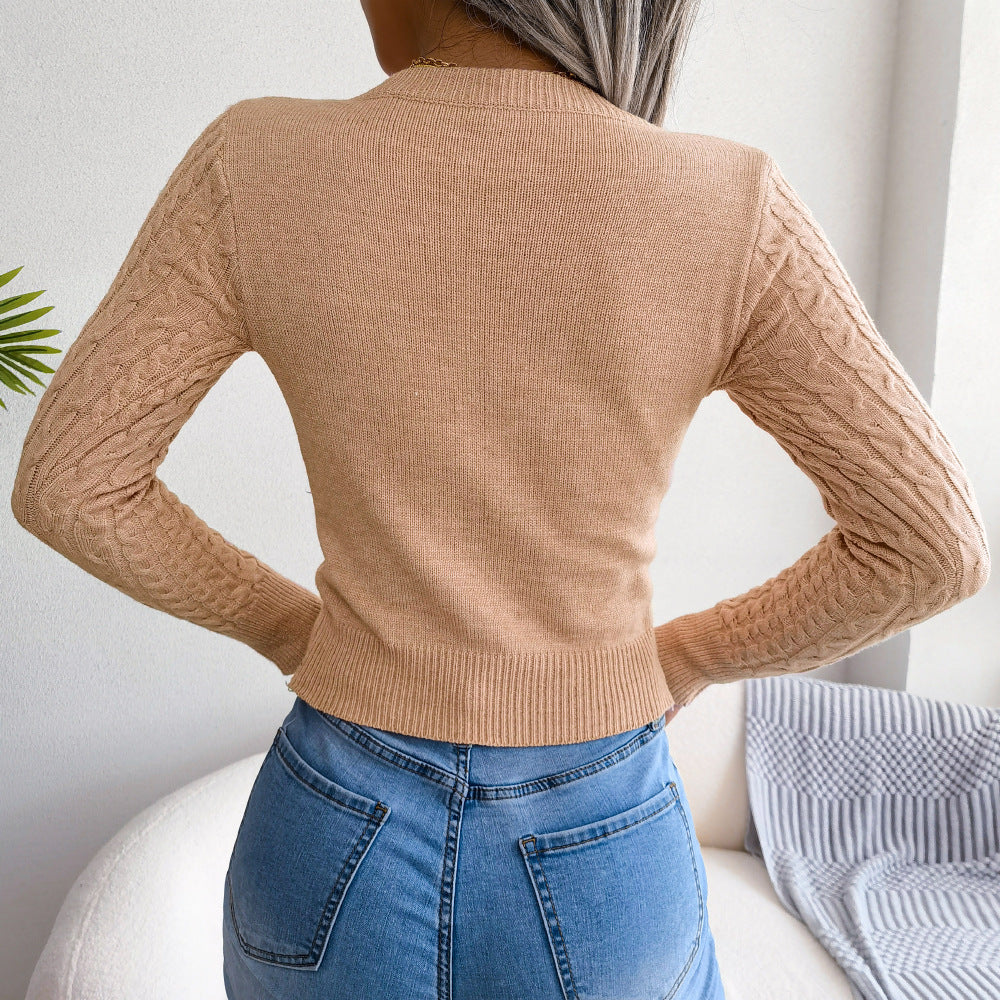 Hollowed Out Long Sleeve Knit Sweater
