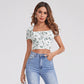 Small Floral Short Sleeve Drawstring Tied Top