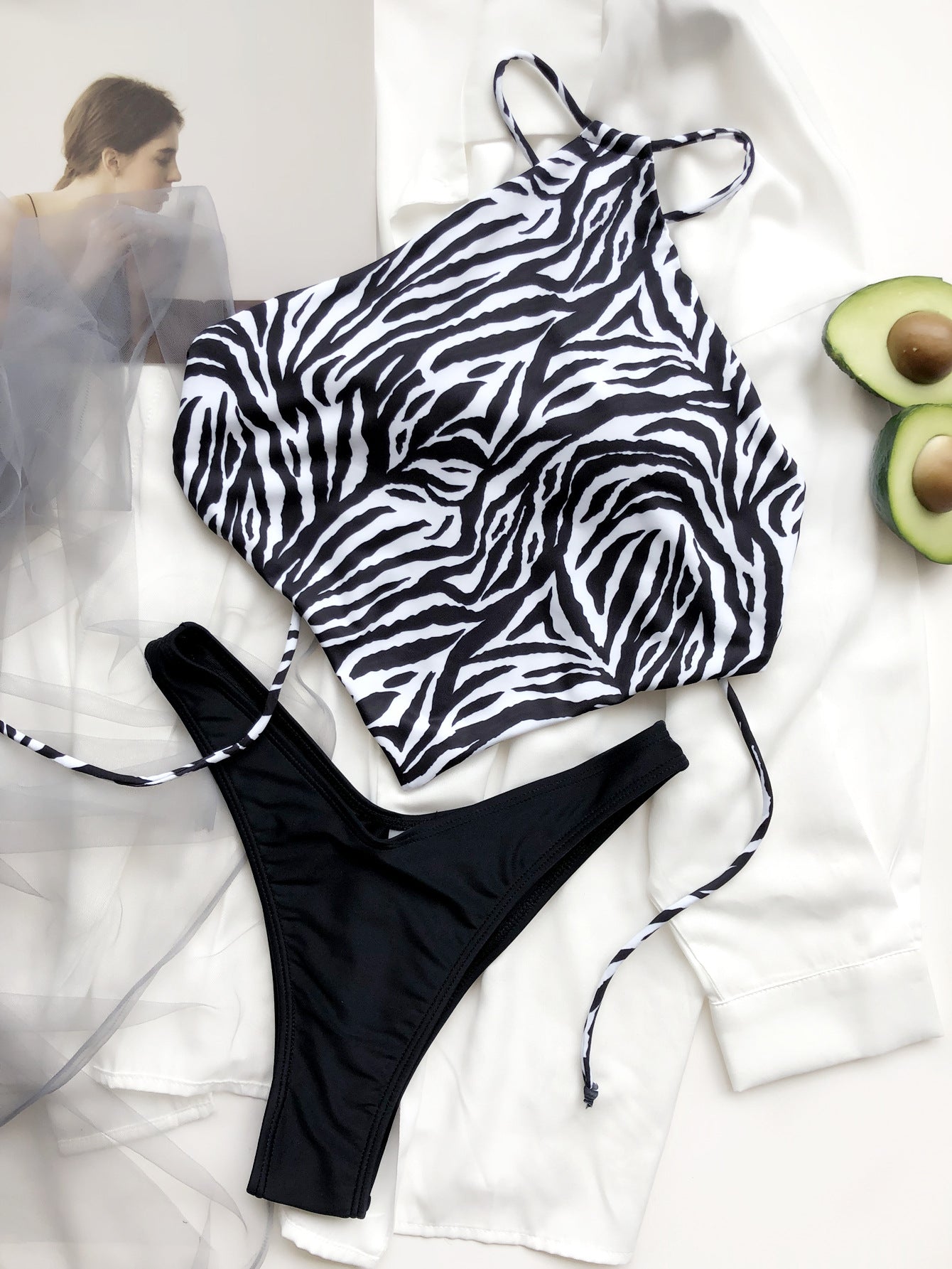 Zebra Printed Two Piece Bandini Swimsuit