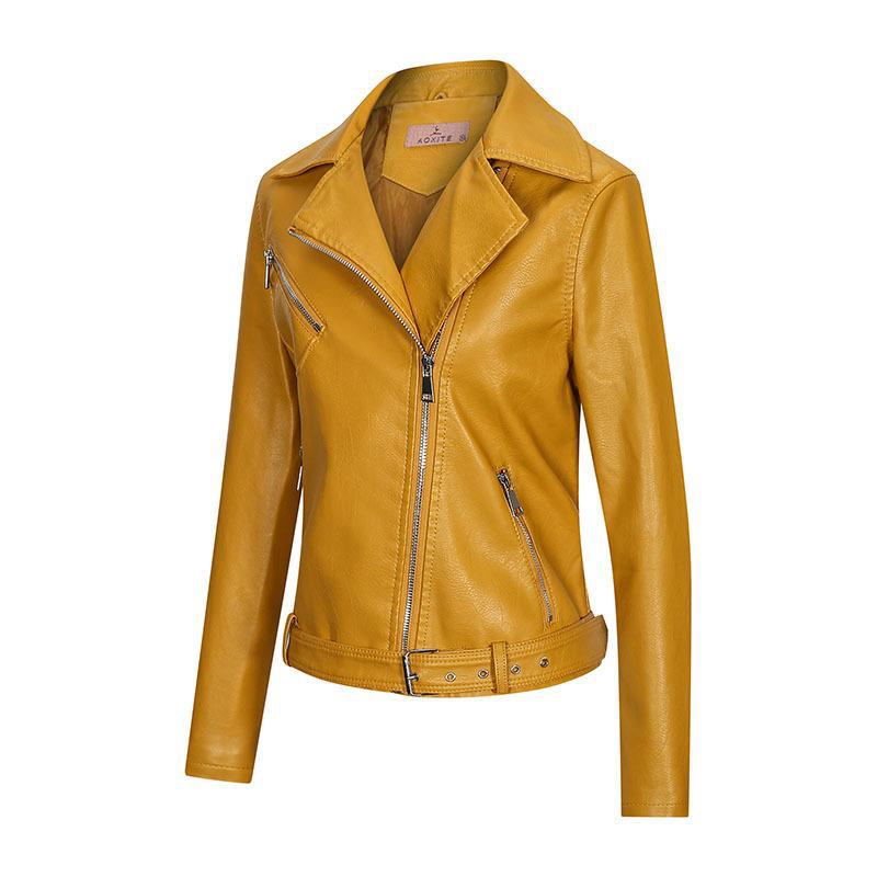 Faux Leather Zipper Collared Jacket