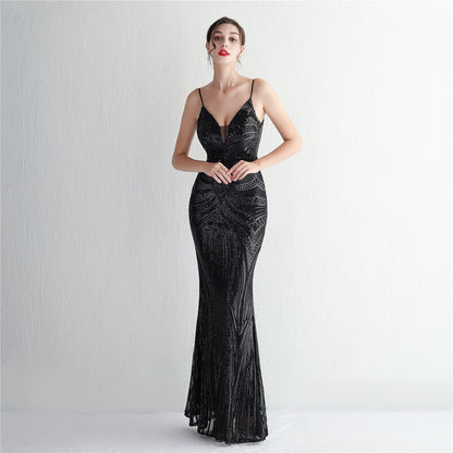 V-Neck Sequin Gown