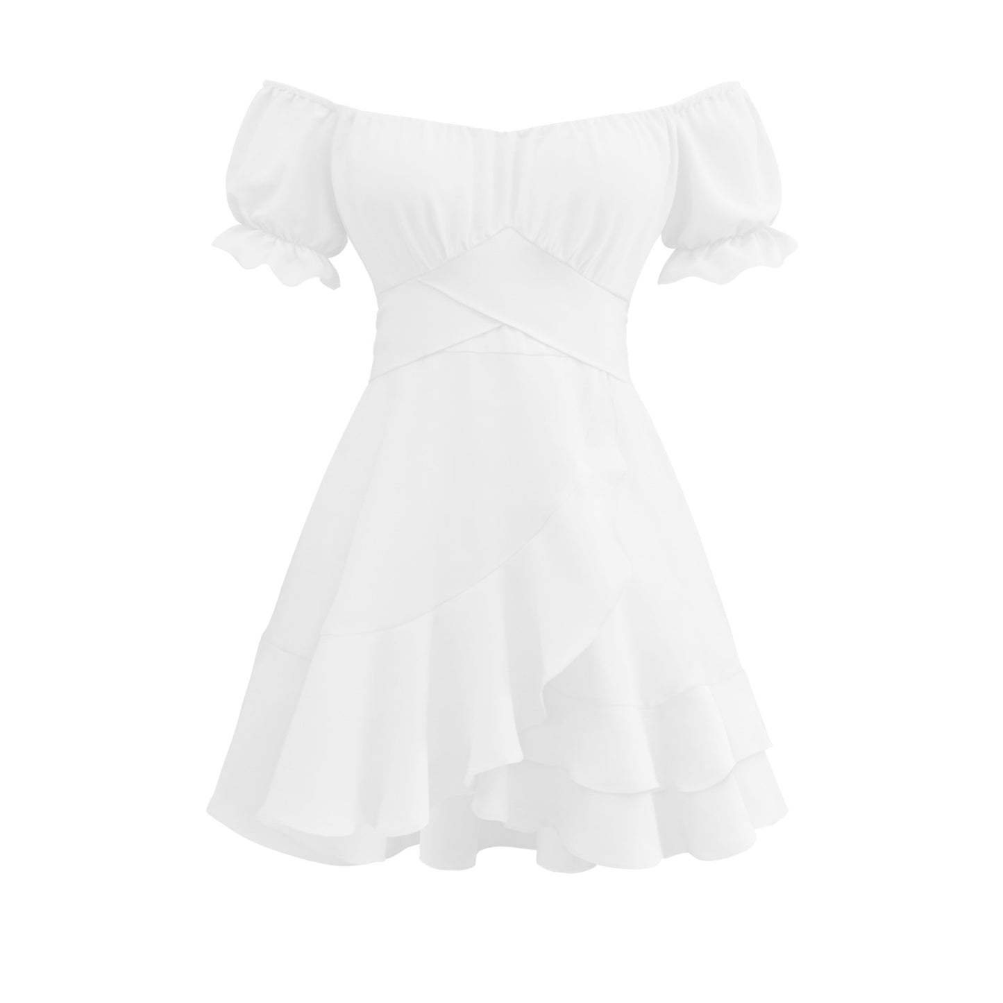 Short Sleeve Ruffled Asymmetric Dress