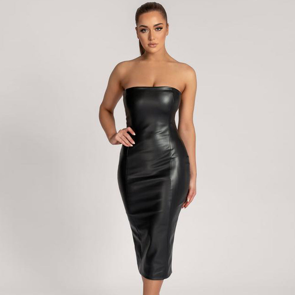 Faux Leather Midi Dress