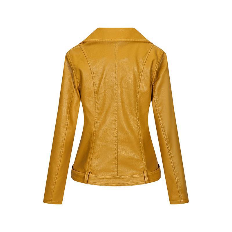 Faux Leather Zipper Collared Jacket