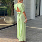 Puff Sleeve Open Back Jumpsuit in Green