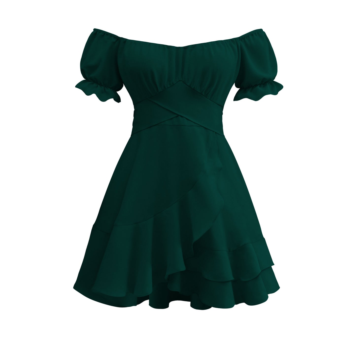 Short Sleeve Ruffled Asymmetric Dress