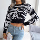 Zebra Pattern Long Sleeve Crop Sweater