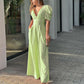 Puff Sleeve Open Back Jumpsuit in Green