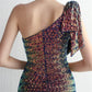 One Shoulder High Slit Sequin Gown