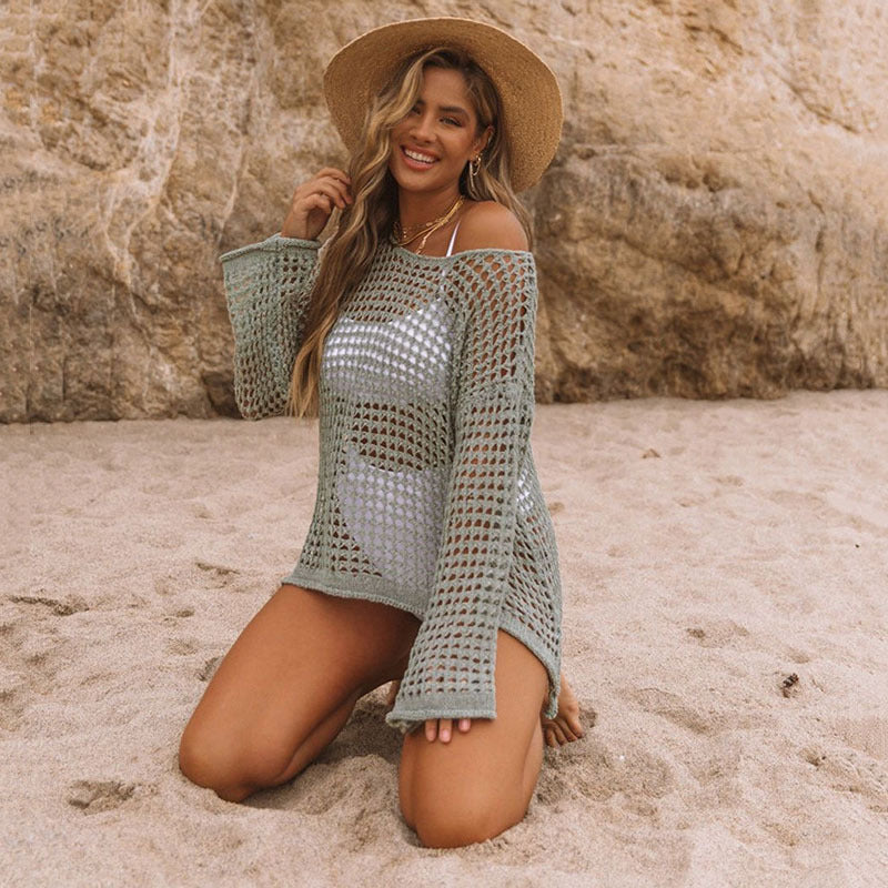 Knit Long Sleeve Cover Up Shirt