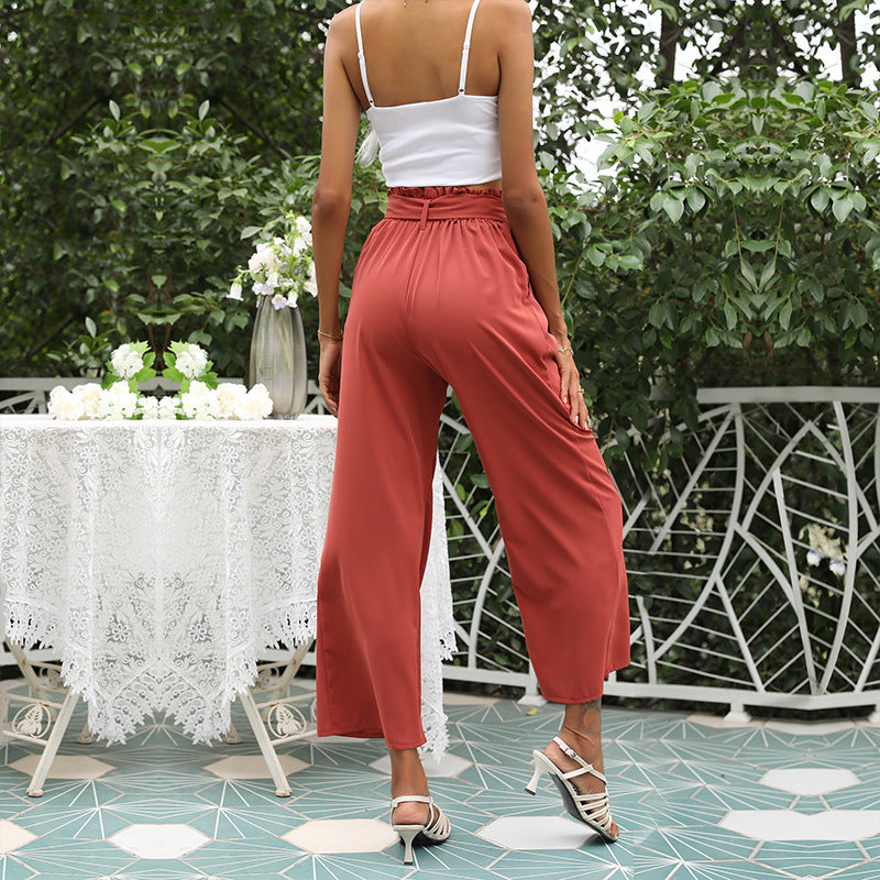 High Waist Loose Tie Cropped Pant