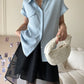 Rolled Short Sleeve Pocket Button Down Blouse