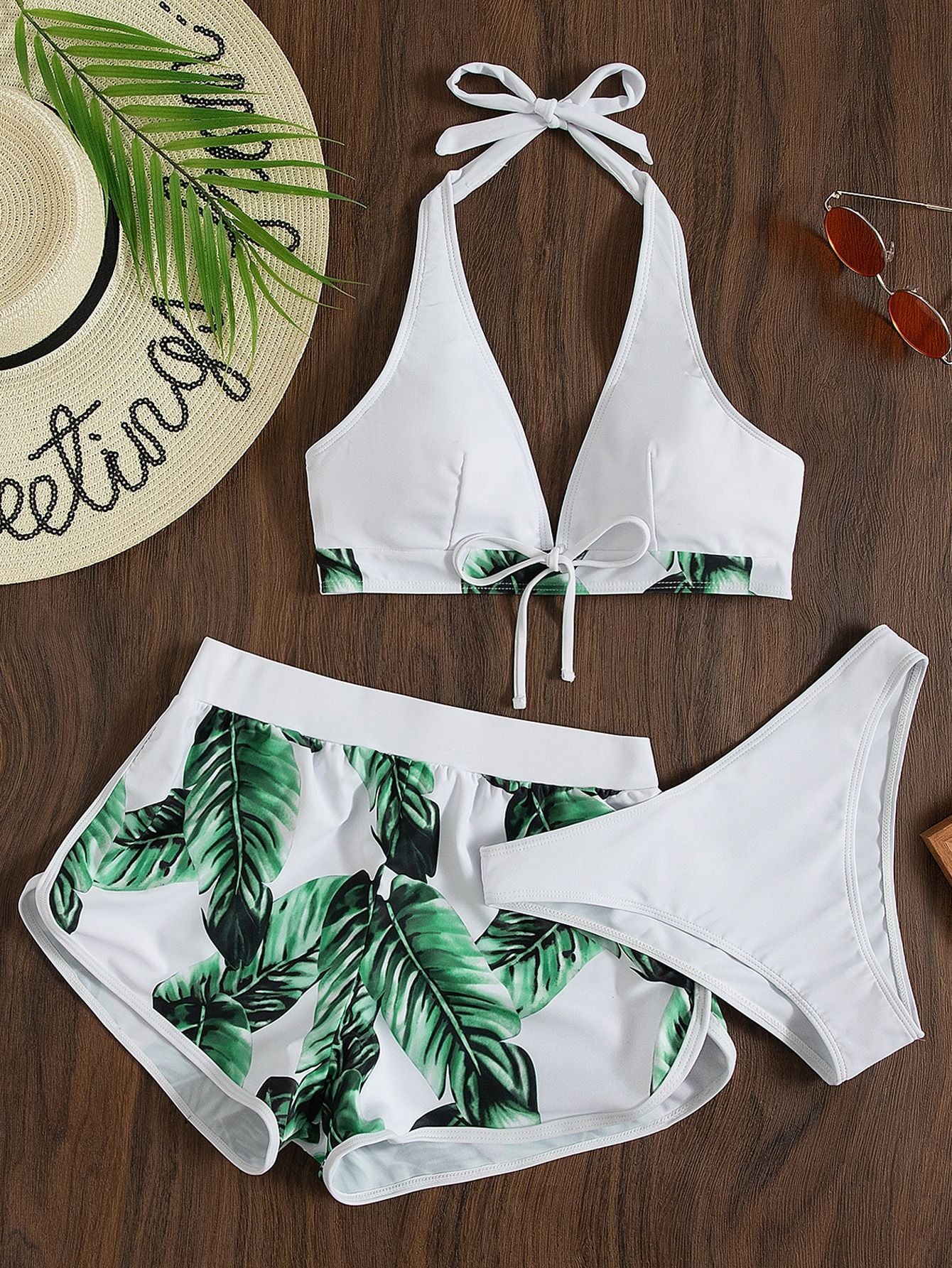 Leaf Three-Piece Swimsuit Set