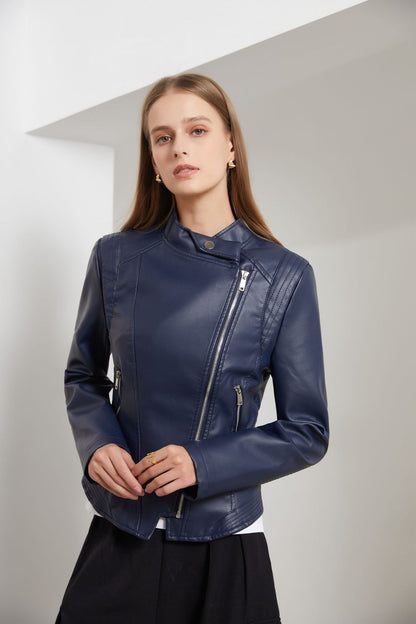 Faux Leather Button Collared Jacket