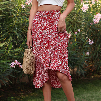 Red Floral Wrap Skirt