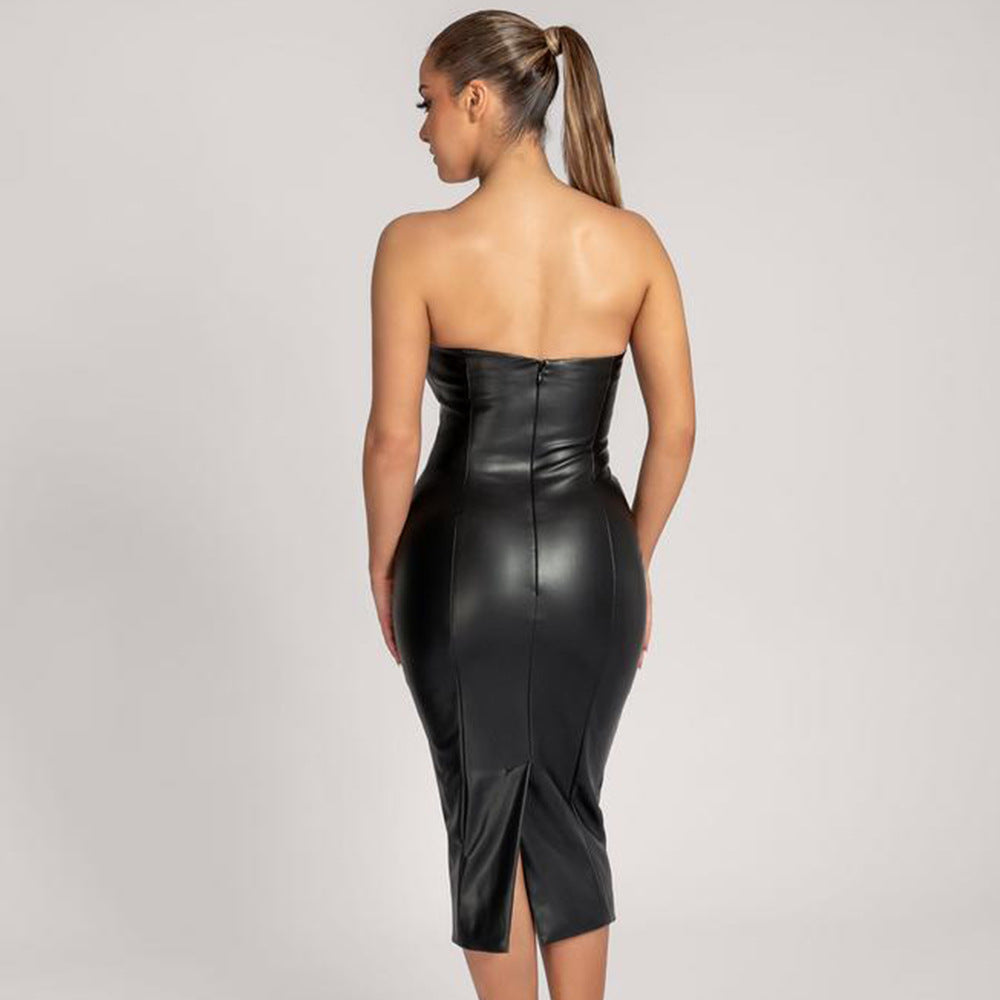 Faux Leather Midi Dress