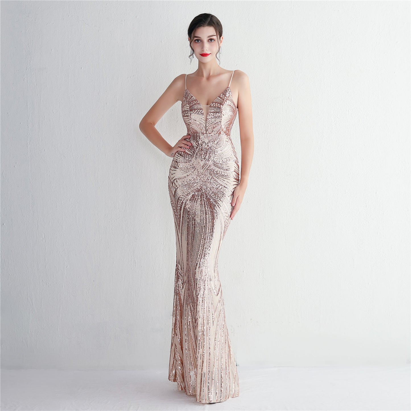 V-Neck Sequin Gown