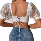 Floral Lace Puff Sleeve Crop Top