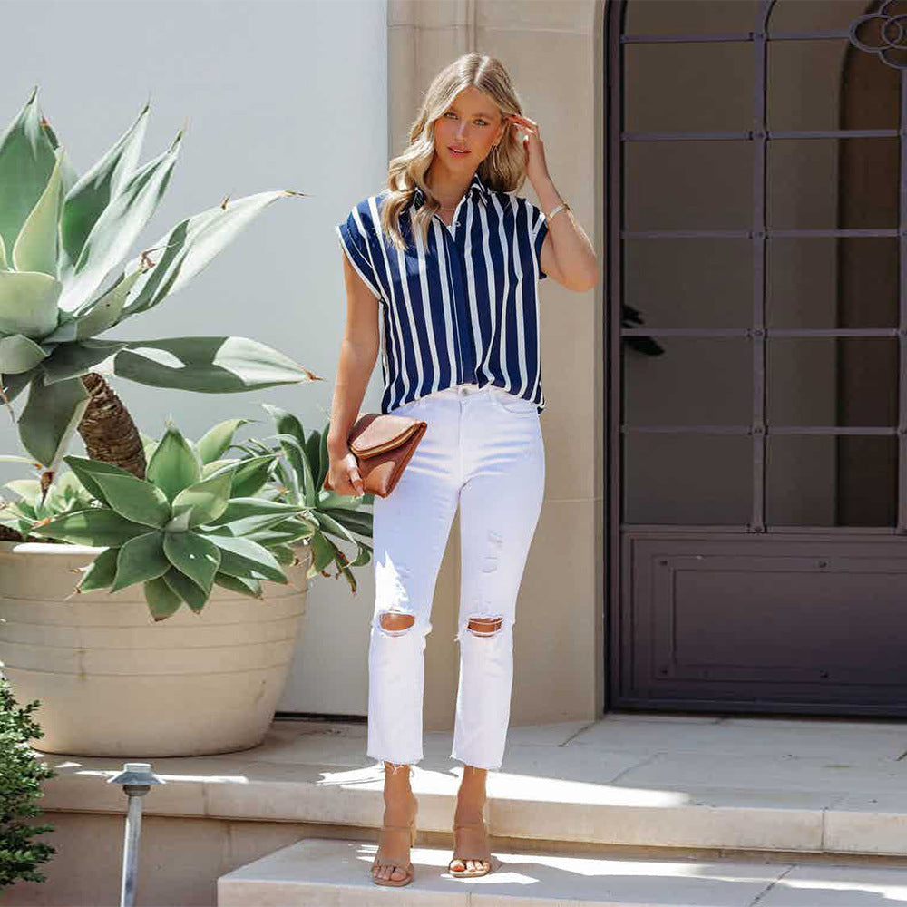 Striped Collared Loose Shirt