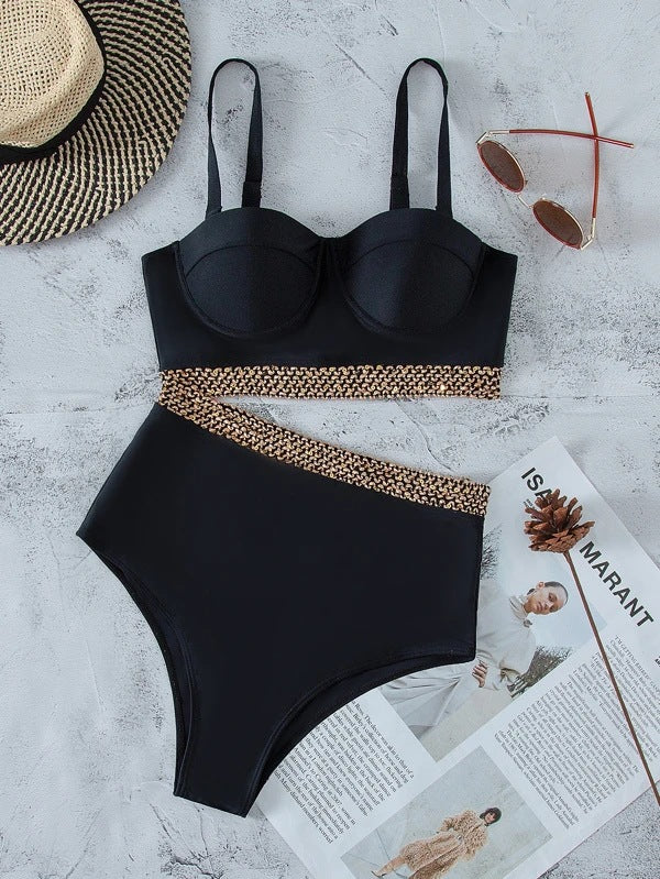 Embroidered Two Piece Push Up Swimsuit