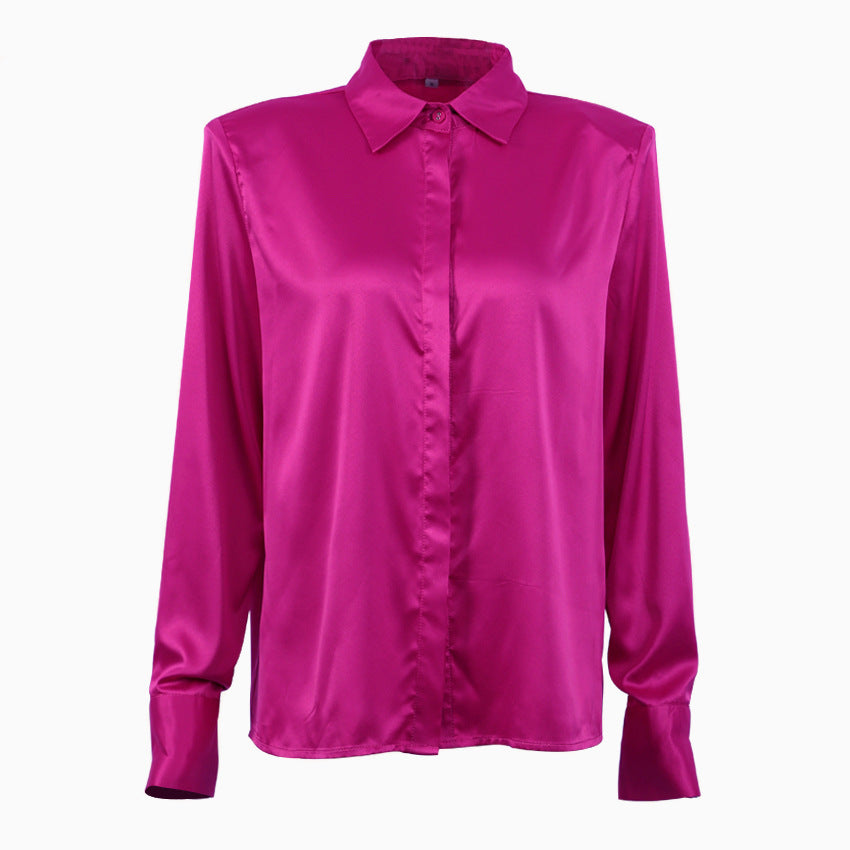 Long Sleeve Shoulder Padded Button Blouse