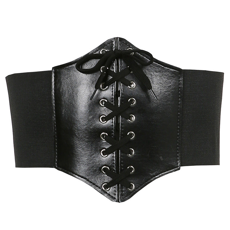 Faux Leather Elastic Lace Up Belt