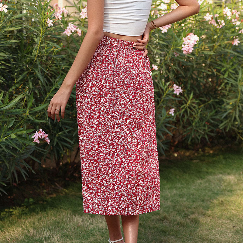 Red Floral Wrap Skirt