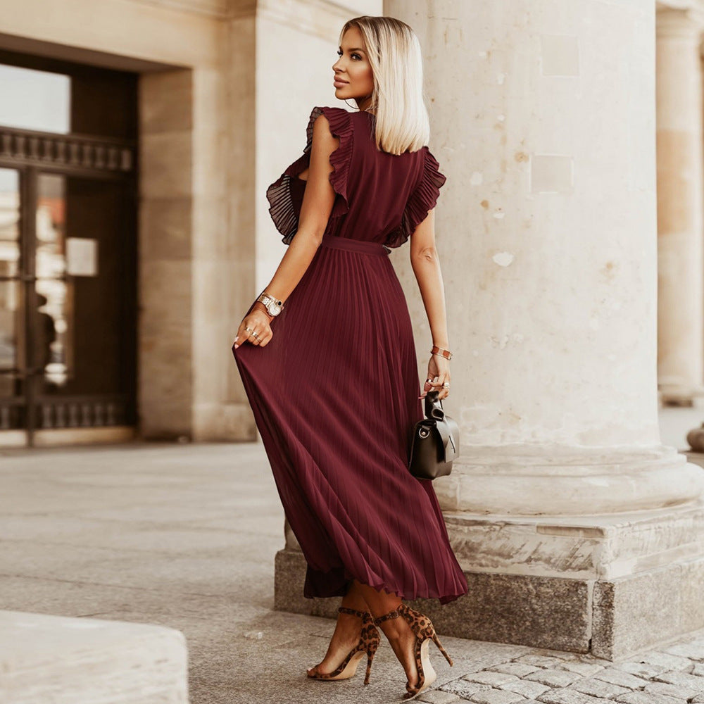 Ruffle Sleeve Pleated Dress