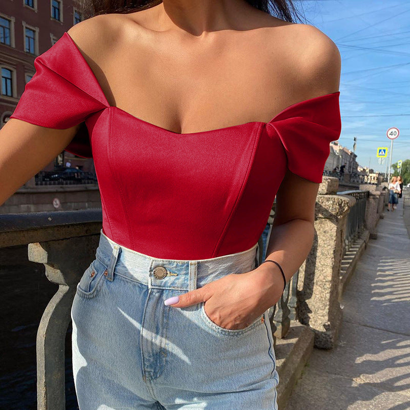 Corset Red with Off the Shoulder Sleeves