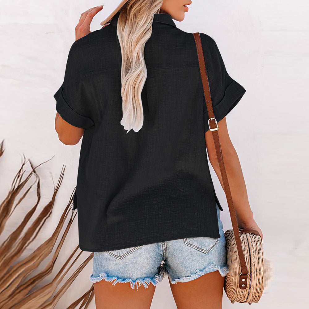 Collared Short Sleeve Blouse