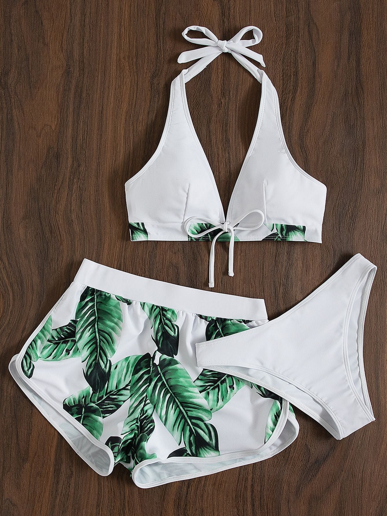 Leaf Three-Piece Swimsuit Set