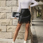 Faux Leather Skirt with Lace Trim