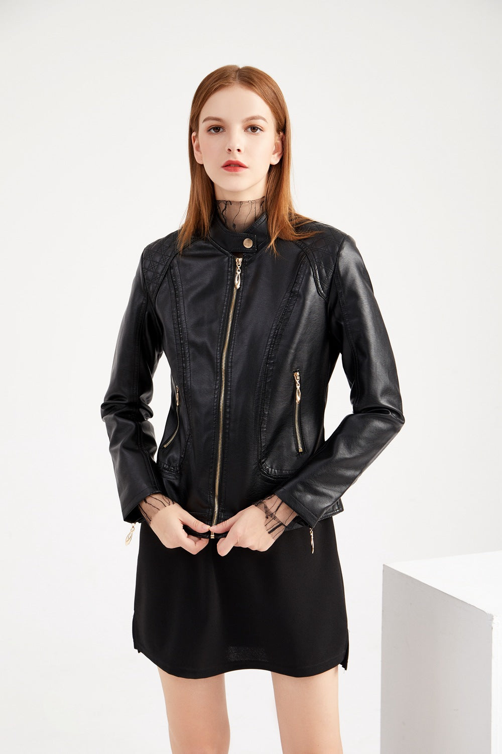 Quilted Shoulder Faux Leather Jacket