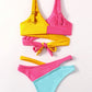 Two-Tone Wrap Bikini in Pink and Yellow