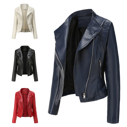 Faux Leather Button Collared Jacket