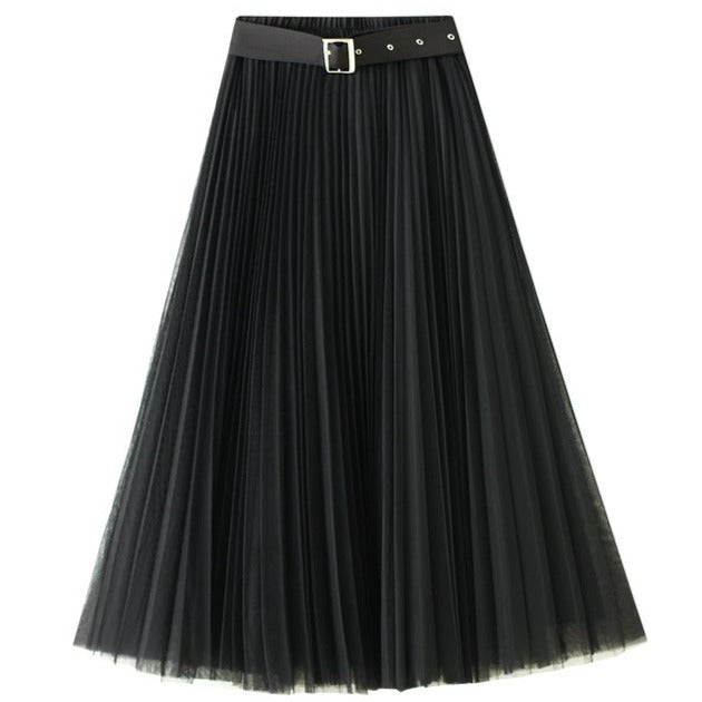 Black Pleated A- Line Midi Skirt
