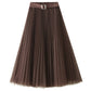 Brown Pleated A- Line Midi Skirt