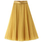 Yellow Pleated A- Line Midi Skirt
